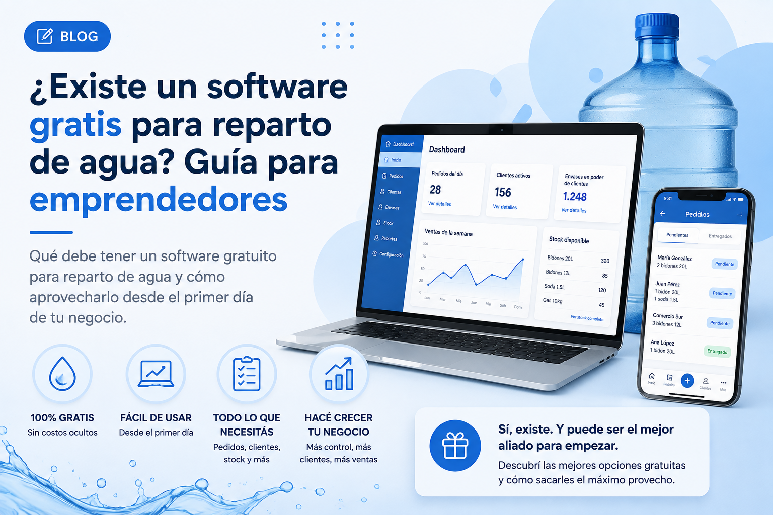 Repartidor de agua usando una aplicación móvil para gestionar entregas